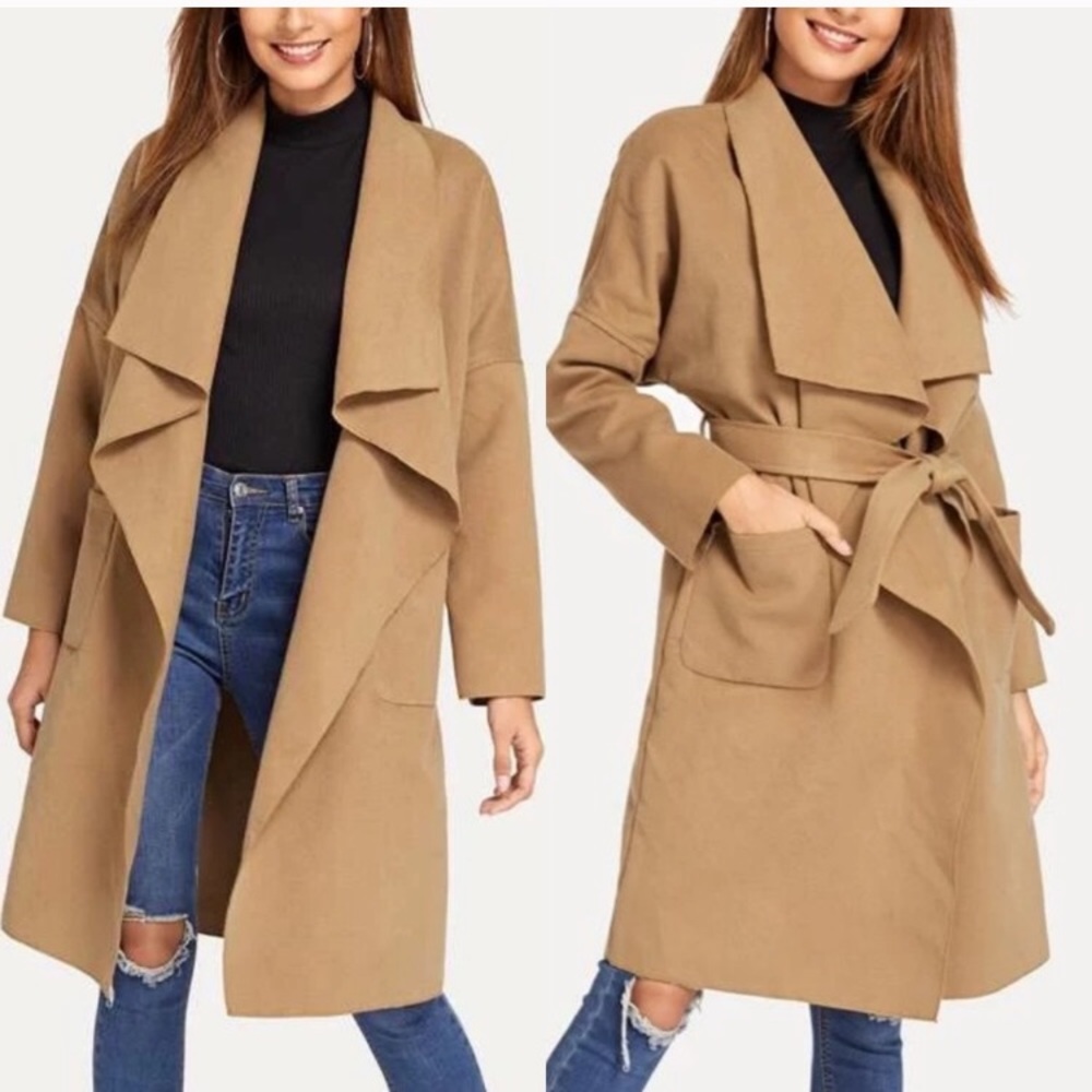NWOT tan/camel waterfall coat sz M